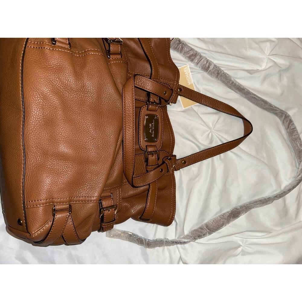 Michael Kors Brown Leather Handles Gold Tote Buckled Straps Handbag Carry all